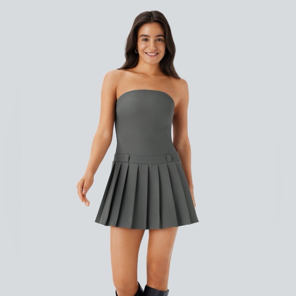 HALARA Pleated Sleeveless Gray Mini Belt Work Business Casual Weekend Dress - Picture 2 of 7